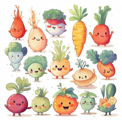 Premium Photo Cartoon Vegetables With Faces And Eyes Are Grouped