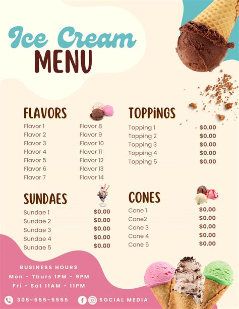 Editable Ice Cream Menu Price List Ice Cream Price List Ice - Etsy