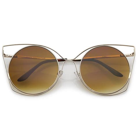 Womens Oversize Round Laser Cut Cat Eye Sunglasses Zerouv