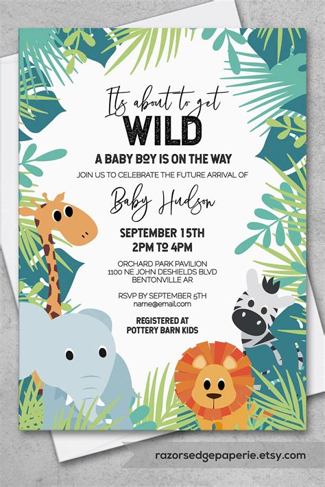 Jungle Baby Shower Invitation For Safari Baby Shower Boy With Elephant