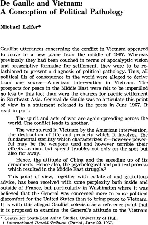 De Gaulle And Vietnam A Conception Of Political Pathology Michael