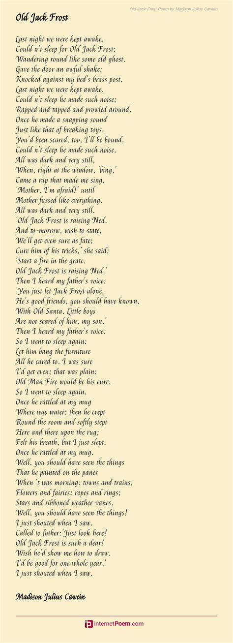 Old Jack Frost Poem by Madison Julius Cawein