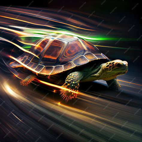 Premium AI Image | cute turtle crawl fast with speed motion blur