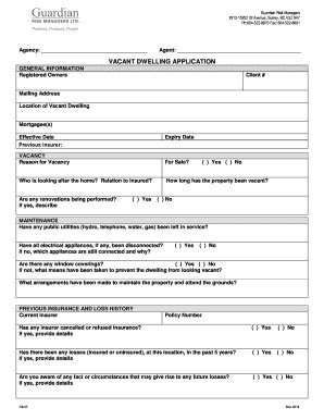 Fillable Online Vacant Dwelling Questionnaire Fax Email Print Pdffiller