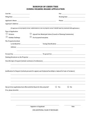 Fillable Online Zoning Hearing Board Variance Form Fax Email Print