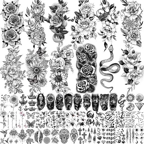 Coktak 59 Sheets Sexy 3d Rose Flower Temporary Tattoos For Women Girls Arm Neck