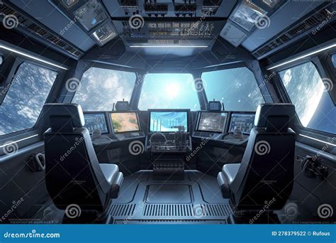 Spaceship Interior with View on the Planet Earth 3D Rendering Elements ...