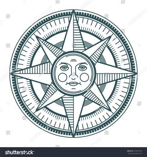 Vintage Sun Compass Rose Vector Illustration Stock Vector Royalty Free 104547935 Shutterstock