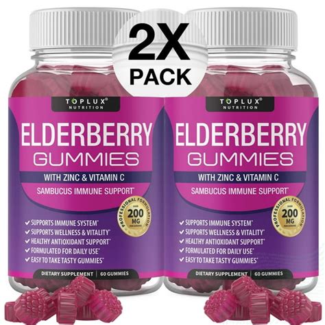 Toplux Elderberry Gummies With Vitamin C And Zinc Immune Support Gummy Vitamins Berry Flavor