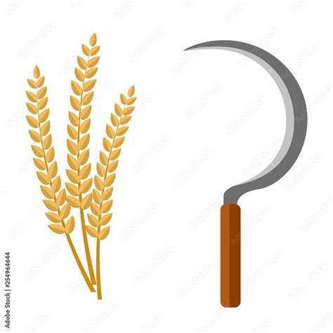 Sickle and rice grain, harvesting tool Flat cartoon vector illustration. Stock Vector | Adobe Stock