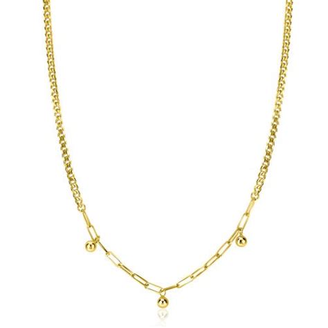 ZINZI Gold Plated Zilveren Schakelketting Met Gourmet En Paperclip