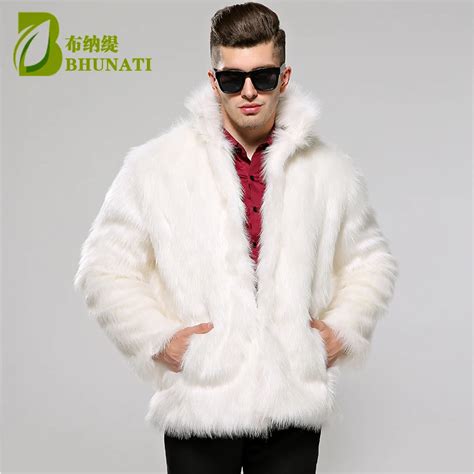 BHUNATI Mens Fur Coat White Stand Collar Long Sleeve Winter Men Fur ...