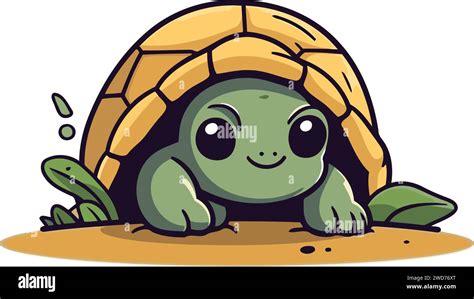 Cute Little Turtle Cartoon Vector Illustration Cute Tortoise Character