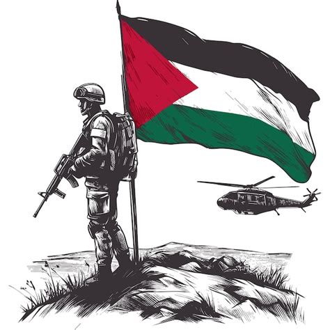 Um Soldado Est De P Uma Bandeira Da Palestina Na M O E Olha Para