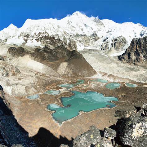 View Of Mount Cho Oyu And Cho Oyu Base Camp Stock Image Image Of Blue