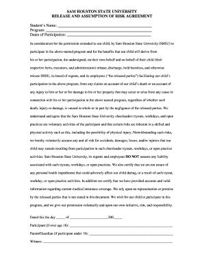 Fillable Online Shsu Dance Waiver Form Sam Houston State University