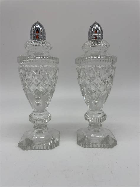 Antique Diamond Cut Clear Glass Salt And Pepper Shakers Pair Of 2