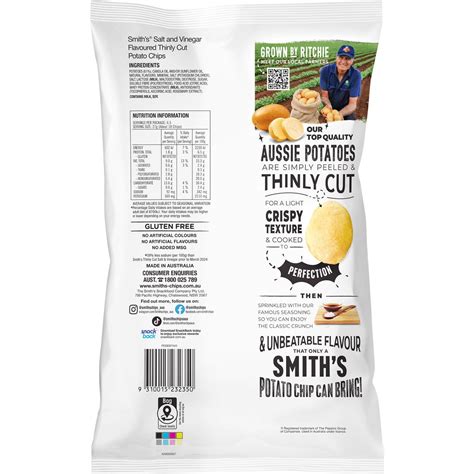 Smith S Thinly Cut Potato Chips Share Pack Salt Vinegar 175g Woolworths