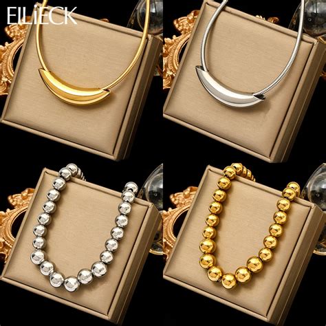 EILIECK 316L Stainless Steel Solid Bead Balls Choker Necklace For Women