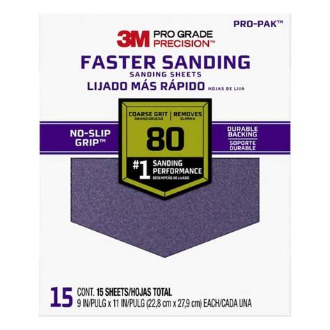 3M Pro Grade Precision 9 in. x 11 in. Coarse 80-Grit Sheet Sandpaper ...