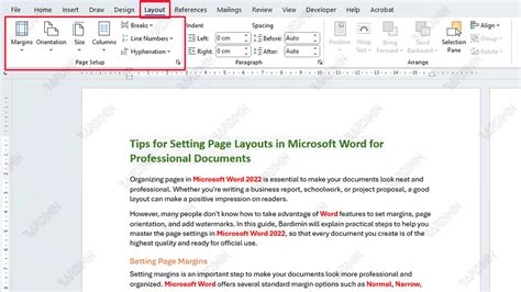 Dicas para definir layouts de página no Microsoft Word para documentos