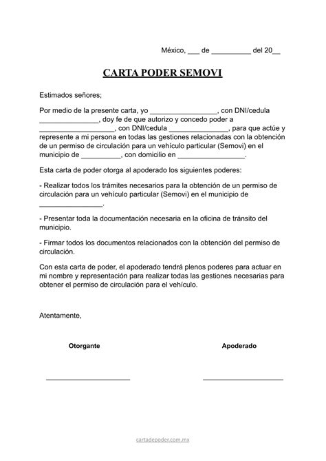 Carta Poder Semovi Ejemplos En Word Y Pdf