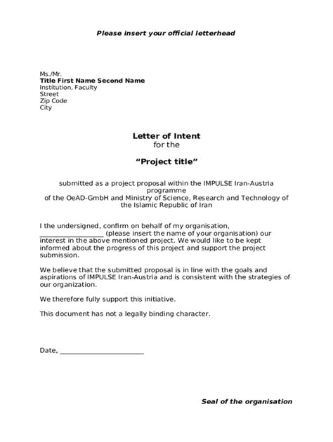 Letter Of Intent For The Participation In The Project Doc Template