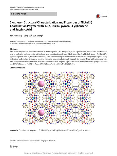 Syntheses Structural Characterization And Properties Of Nickel Ii Coordination Polymer With 1