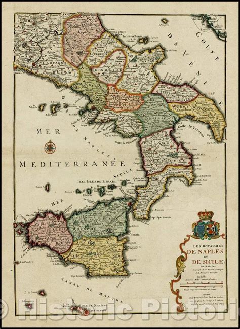 Historic Map Les Royaumes De Naples Et De Sicile Danet S Edtion Of