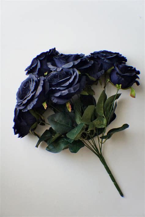 9 Navy Blue Roses Bunch Dark Blue Silk Artificial Flowers Diy Wedding