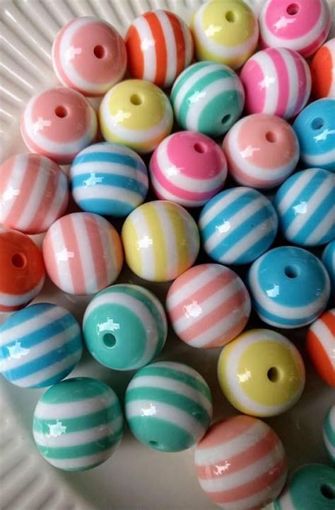 20mm Assorted Colors Striped Bubblegum Beads 10ct Gumball Etsy