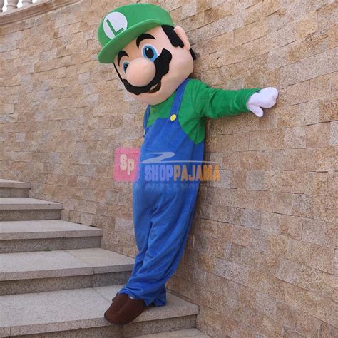 Bearded Luigi Mario In Green Outfit Cartoon Mascot Costume