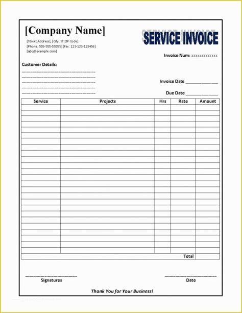 Free Service Invoice Template Download Of Free Printable Service ...