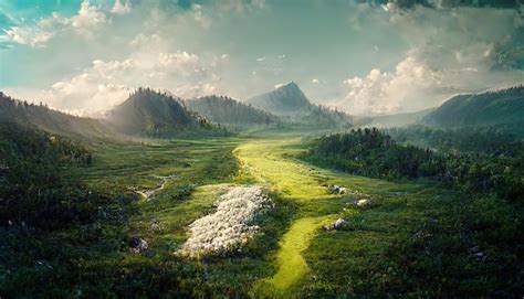 Paisaje De Pradera De Verano Con Bosque De Hierba Y Rocas Blancas Bajo