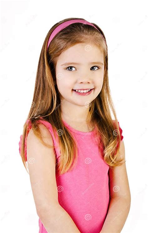 Portrait De La Petite Fille De Sourire Mignonne Disolement Image Stock