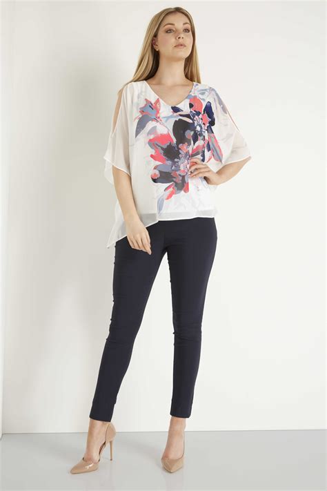 Floral Chiffon Overlayer Top In Navy Roman Originals Uk