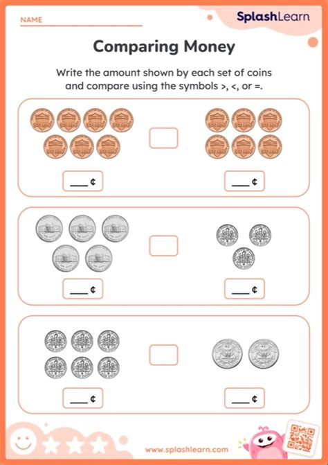 Comparing Same Coins Printable Math Worksheet