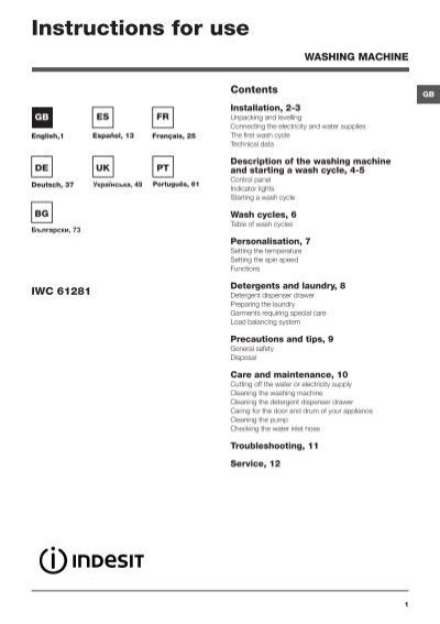 Indesit Iwc User Manual Washer Machine Manuals