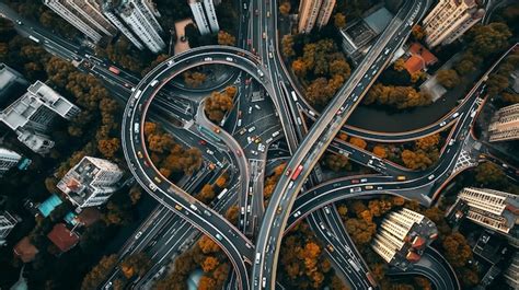 Premium Photo Aerial View Of A Complex Highway Interchange In An