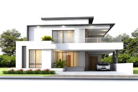 Premium AI Image | Front view of a modern house with garage