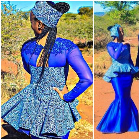 Blue Tswana Shweshwe Traditional Print Top With Mermaid Skirt