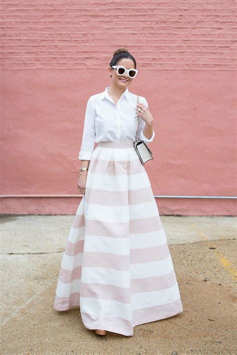 Pink White Stripe Long Skirt Fashion Sketches Dresses Long Skirt