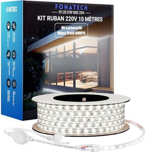 Kit Ruban 30m Bandeau LED 220V Blanc Froid Étanche IP65 pour Éclairage