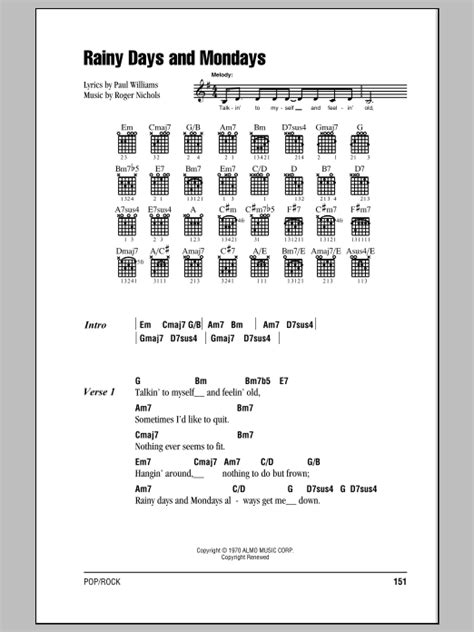 Rainy Days And Mondays by Carpenters - Guitar Chords/Lyrics - Guitar ...