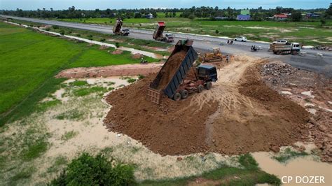 Amazing Powerful Dozer Komatsu Pushing Soil Into The Deep Water And