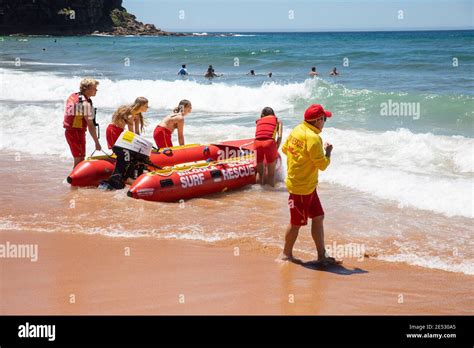 Volunteer Surf Rescue Lifesavers Launch Inflatable Red Zodiac Surf