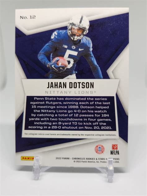 2022 Panini Chronicles ROOKIES And STARS DRAFT PICKS JAHAN DOTSON 12