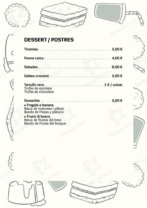 Menu at Pizzeria Marina Piccola, Blanes