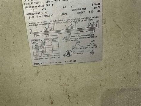 75 KVA 460 Primary 240 Secondary Acme Electric Transformer Serial T