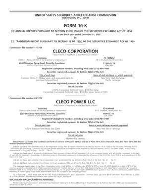 Fillable Online Sec Form K Cleco Corporation Cleco Power Llc Sec